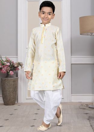 Readymade Yellow Color Brocade Kids Dhoti Kurta