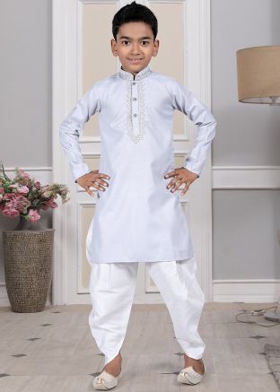 Readymade Grey Color Cotton Kids Dhoti Kurta