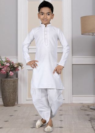 Readymade White Color Cotton Kids Dhoti Kurta