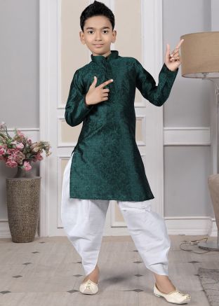 Readymade Green Color Brocade Kids Dhoti Kurta