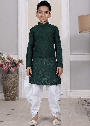 Readymade Green Color Silk Kids Dhoti Kurta