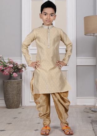 Readymade Cream Color Brocade Kids Dhoti Kurta
