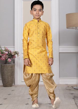 Readymade Yellow Color Art Silk Kids Dhoti Kurta
