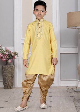 Readymade Yellow Color Cotton Kids Dhoti Kurta
