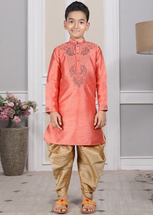 Readymade Pink Color Art Silk Kids Dhoti Kurta