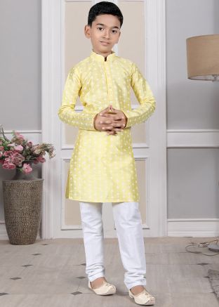 Readymade Yellow Color Art Silk Kids Kurta Pajama