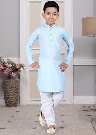 Readymade Blue Color Cotton Kids Kurta Pajama