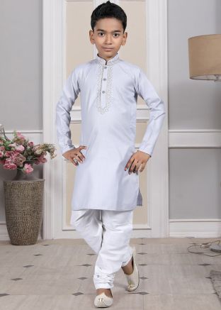 Readymade Grey Color Cotton Kids Kurta Pajama