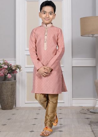 Readymade Pink Color Art Silk Kids Kurta Pajama