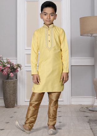 Readymade Yellow Color Cotton Kids Kurta Pajama