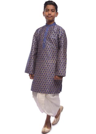 Blue Woven Readymade Kids Dhoti Kurta Set