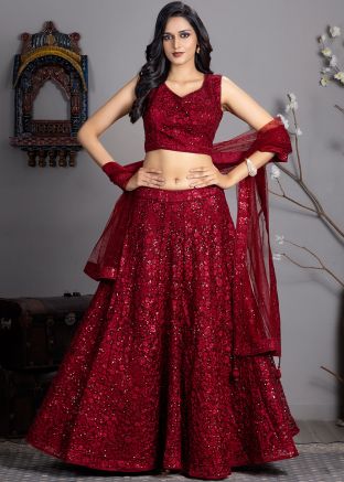 Red Sequins Embellished Lehenga Choli Set