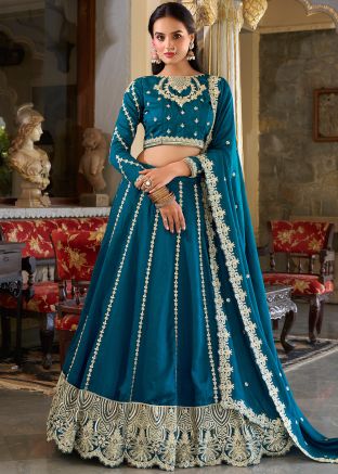 Blue Sequin Work Lehenga Choli In Art Silk