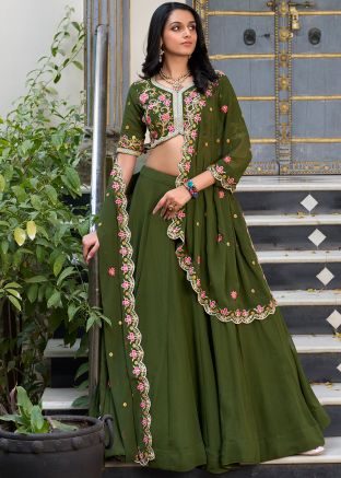 Green Embroidered Art Silk Lehenga Choli