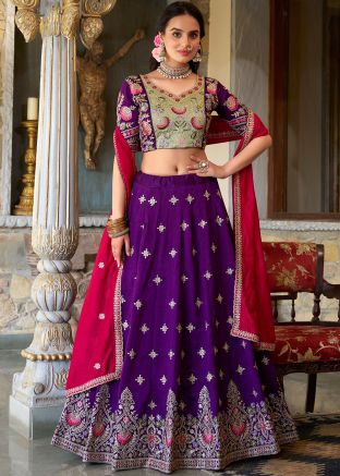 Purple Embroidered Lehenga Choli In Georgette