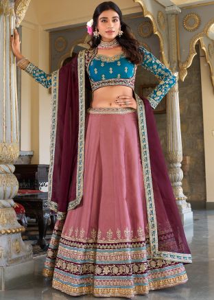 Pink Embroidered Georgette Lehenga Choli