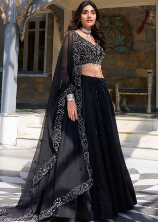 Black Embroidered Art Silk Lehenga Choli