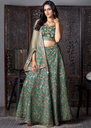 Green Embroidered Organza Lehenga Choli