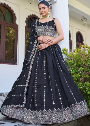 Black Embroidered Lehenga Choli In Silk