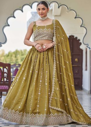 Yellow Embroidered Silk Lehenga Choli