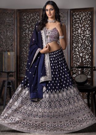 Navy Blue Embroidered Lehenga Choli Set