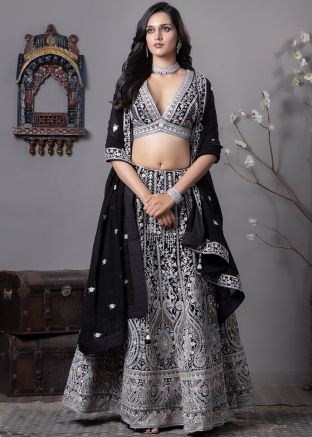 Black Thread Embroidered Lehenga Choli Set
