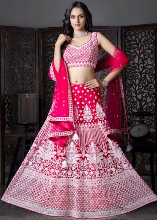 Pink Embroidered Lehenga Choli In Satin