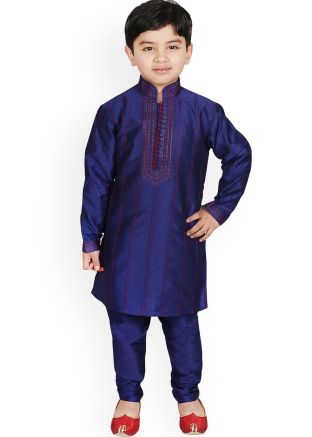 Blue Embroidered Kids Kurta Pajama