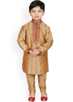 Brwon Kids Embroidered Kurta Pajama