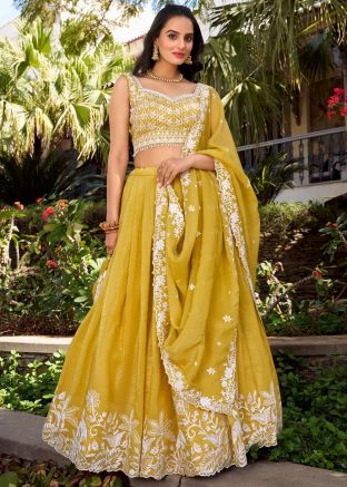 Yellow Embroidered Silk Lehenga Choli