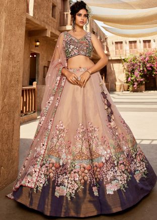 Pink Embroidered Lehenga Choli In Net