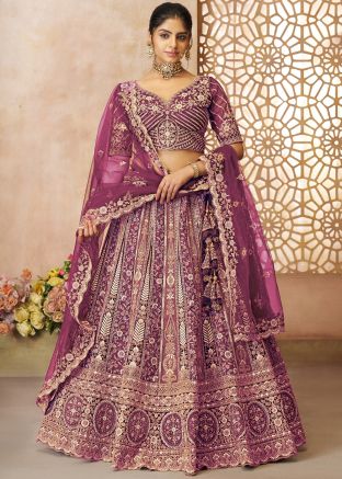 Magenta Embellished Net Lehenga Choli