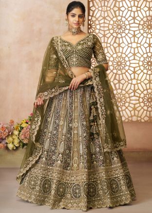 Green Embellished Lehenga Choli In Net