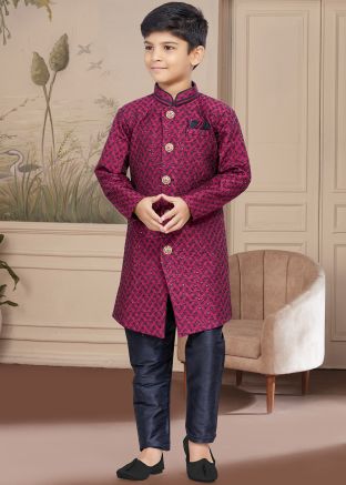 Magenta Readymade Kids Embroidered Sherwani Set