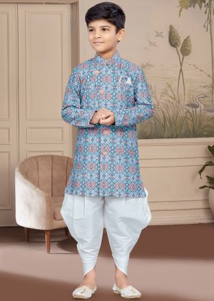 Multicolor Readymade Printed Kids Dhoti Kurta Set