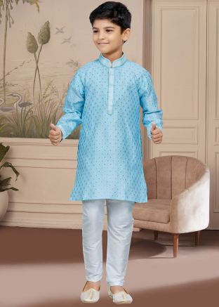 Blue Zari Readymade Kids Kurta & Pajama
