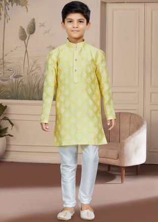 Yellow Printed Readymade Kids Kurta & Pajama