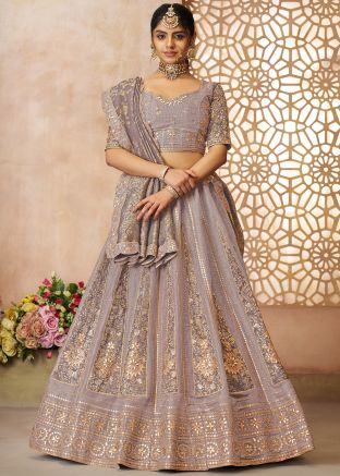 Purple Embroidered Lehenga Choli In Tissue