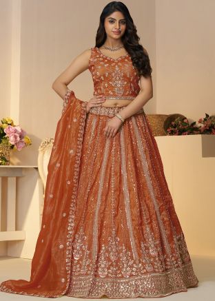 Orange Dori Embroidered Lehenga Choli