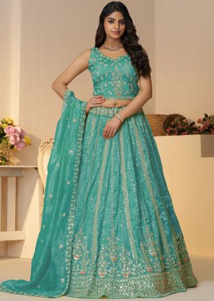 Blue Dori Work Tissue Lehenga Choli Set