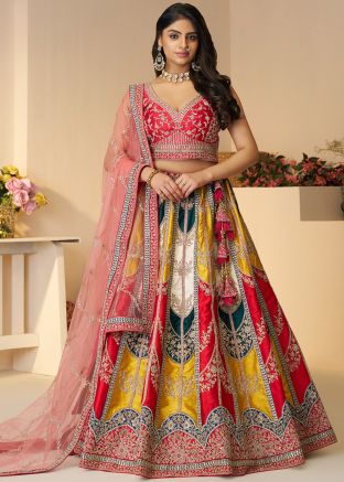 Multicolored Embroidered Lehenga Choli In Silk