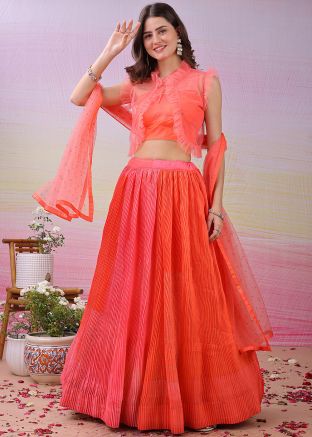 Orange Digital Print Lehenga Choli & Jacket