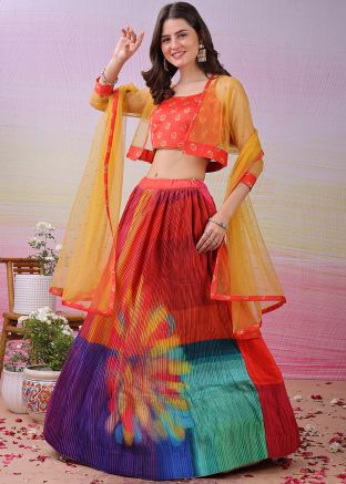 Multicolor Digital Print Lehenga Choli & Jacket