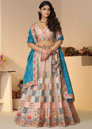 Multicolor Embroidered Lehenga Choli In Art Silk