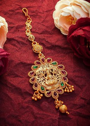 Golden Stone Studded Traditional Maang Tikka