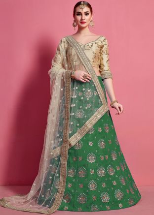 Green Art Silk Embroidered Lehenga Choli