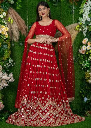 Red Embroidered Lehenga Choli 