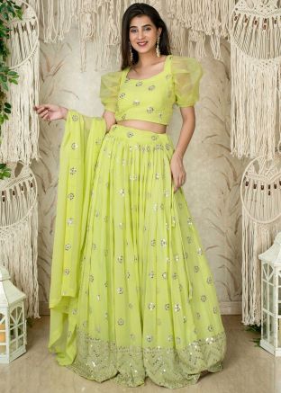 Yellow Embroidered Lehanga Choli In Georgette