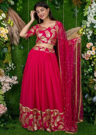 Pink Embroidered Georgette Lehenga Choli
