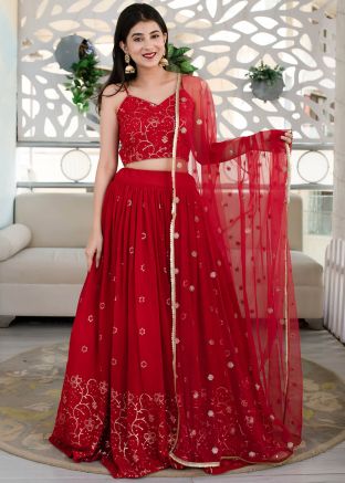 Red Embroidered Lehenga Choli 